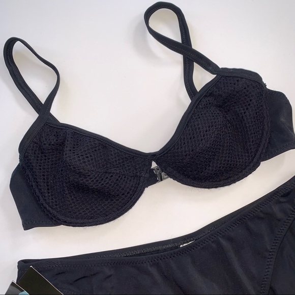 NWT 90s Vintage Black Net Underwire Bikini Set - Picture 3 of 8